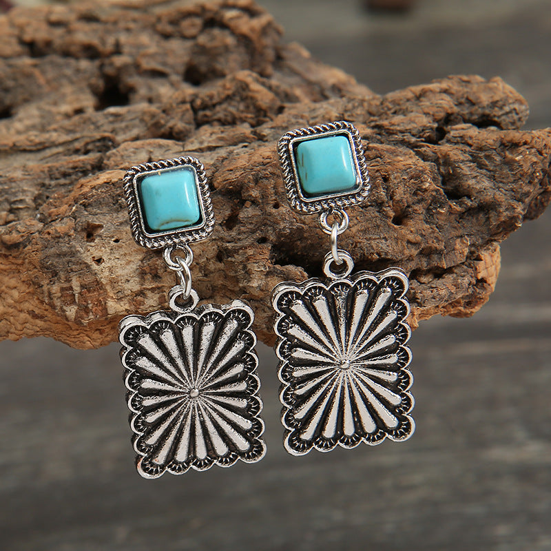 Western Turquoise Vintage Geometric Earrings for Women - product image 2