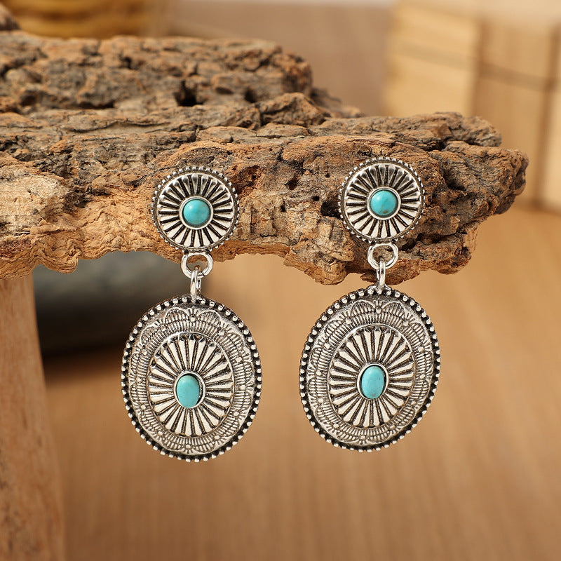 Western Turquoise Vintage Floral Cross Earrings - product image 1