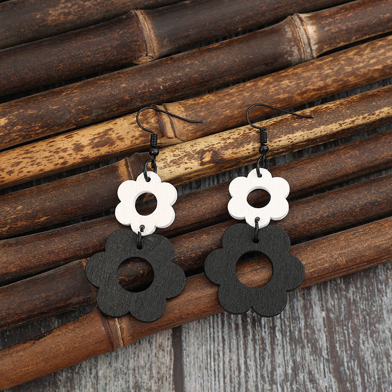 Vintage Floral Wood Earrings for Women