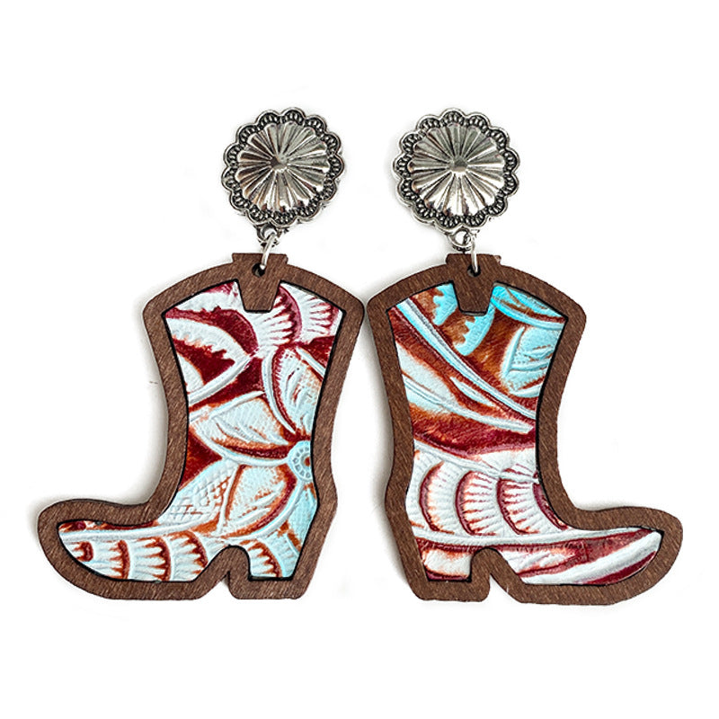 Western Cross Wood Leather Earrings - product image 5