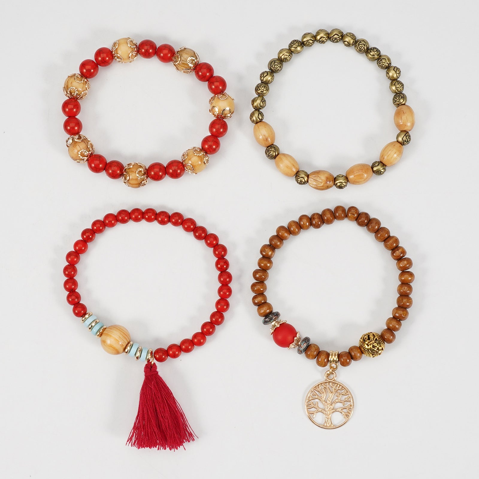 Floral Wood Beaded Bracelet