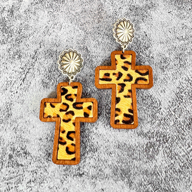 Western Cross Leather Earrings
