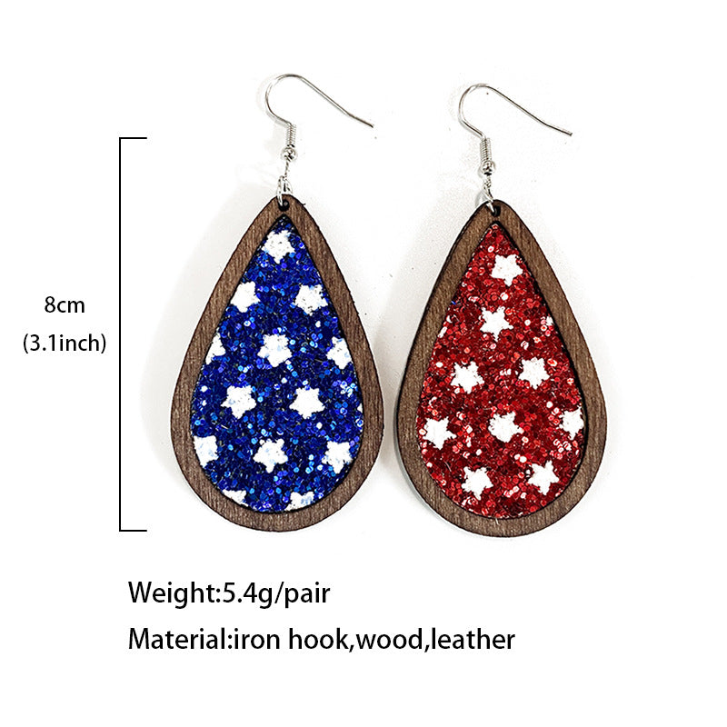 Western Flag Wood Leather Earrings - product image 4