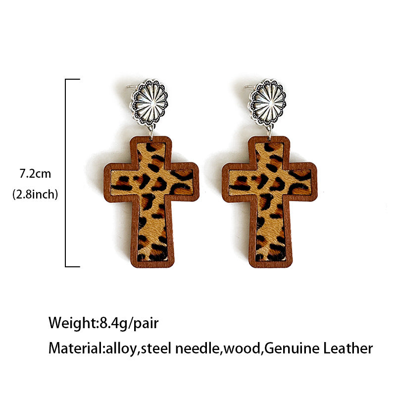 Western Cross Leather Earrings