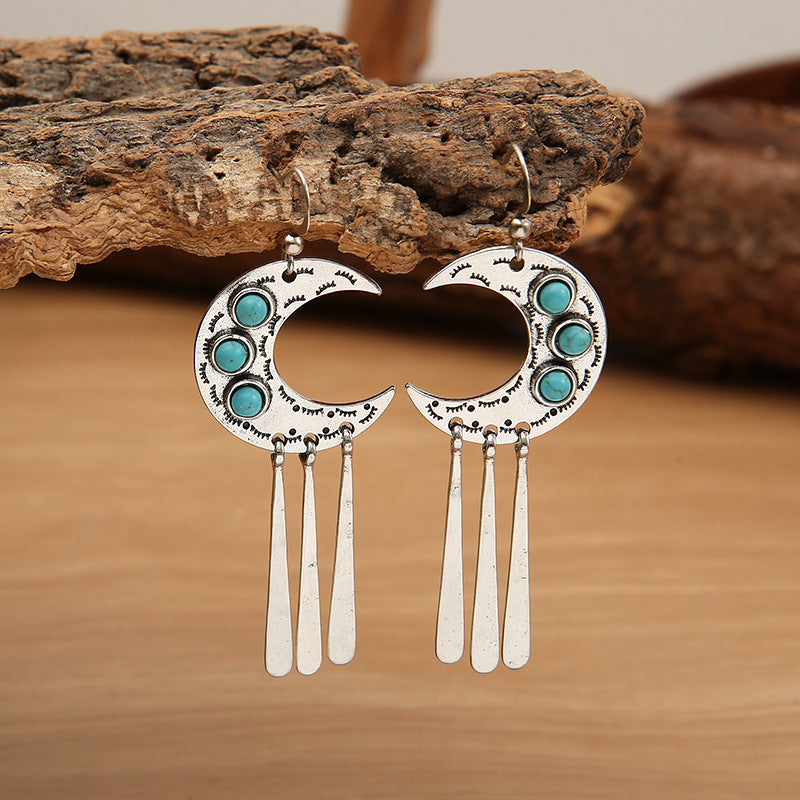 Western Turquoise Vintage Moon Cross Earrings - product image 5