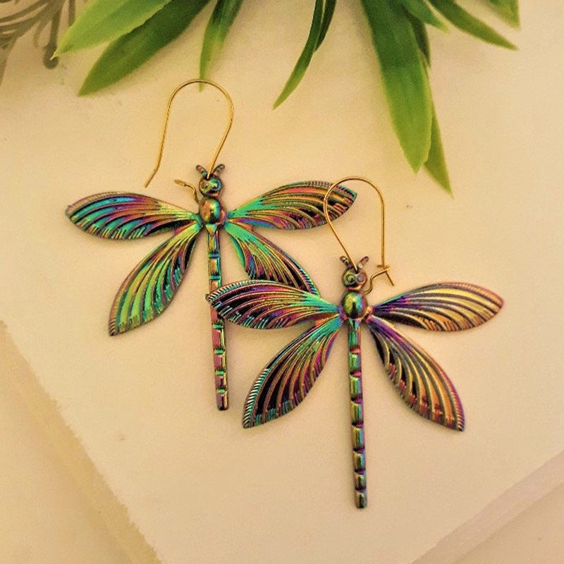 Trendy Colorful Dragonfly Alloy Earrings - Personalized Fashionable