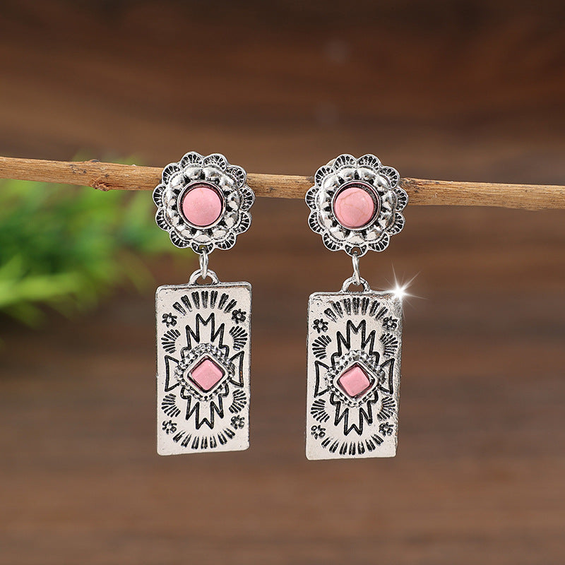 Turquoise Boho Floral Earrings - product image 2