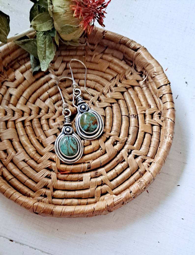 Turquoise Vintage Geometric Cross Earrings