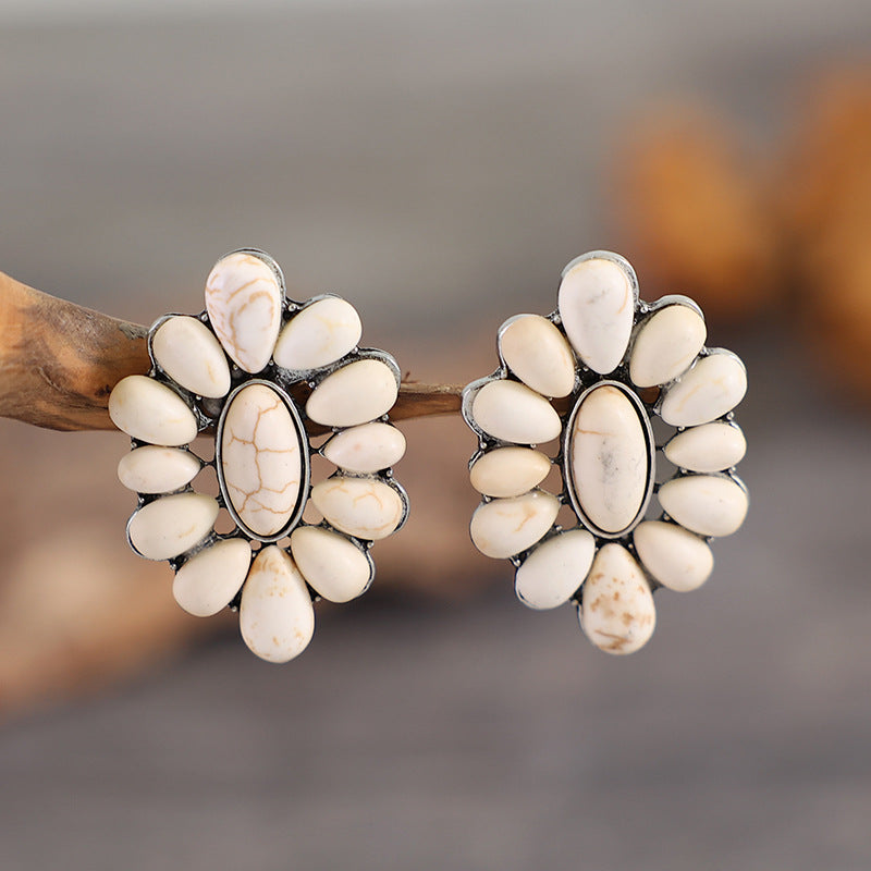 Turquoise Statement Geometric Floral Earrings - product image 13