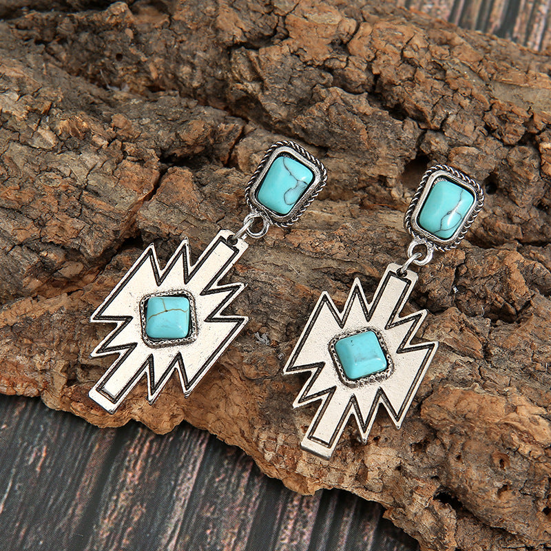 Turquoise Vintage Geometric Cross Earrings - product image 2