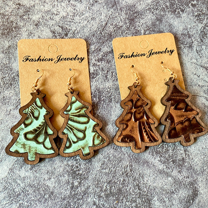 Western Vintage Wood Leather Earrings - product image 1