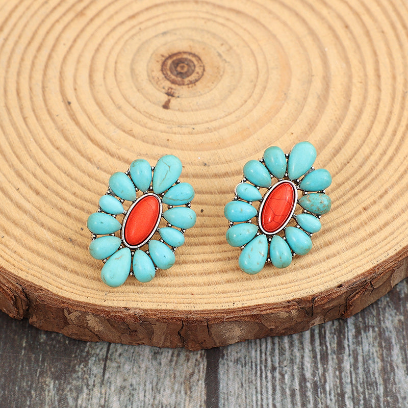 Turquoise Boho Vintage Statement Geometric Earrings