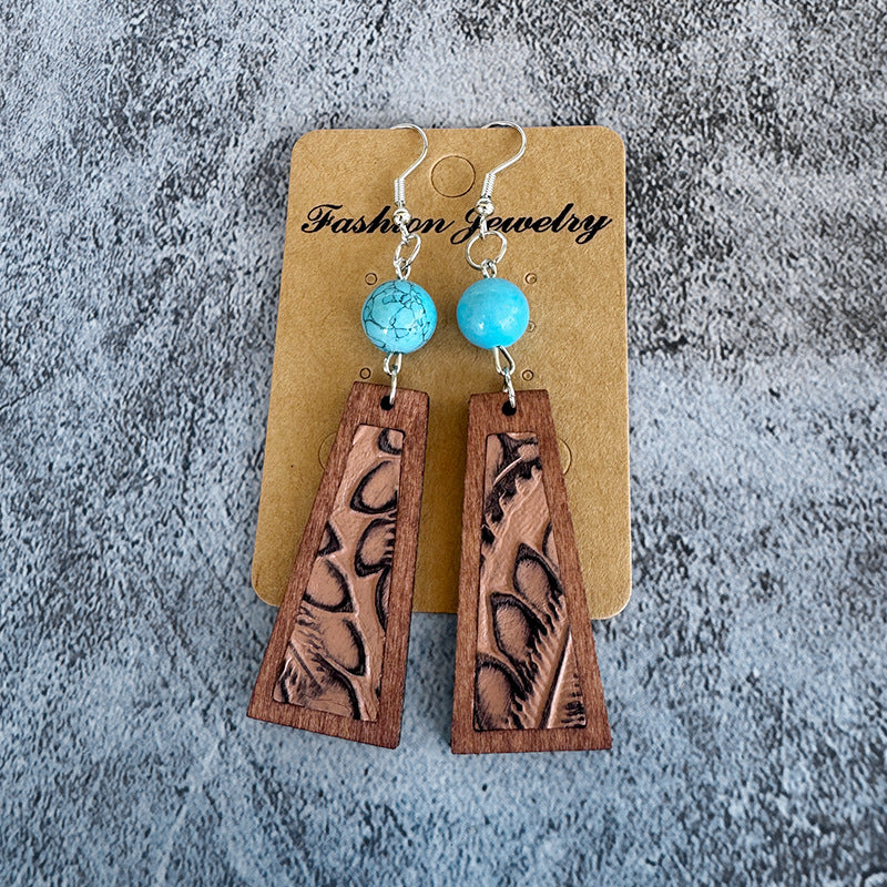 Turquoise Vintage Cross Leather Earrings - product image 13