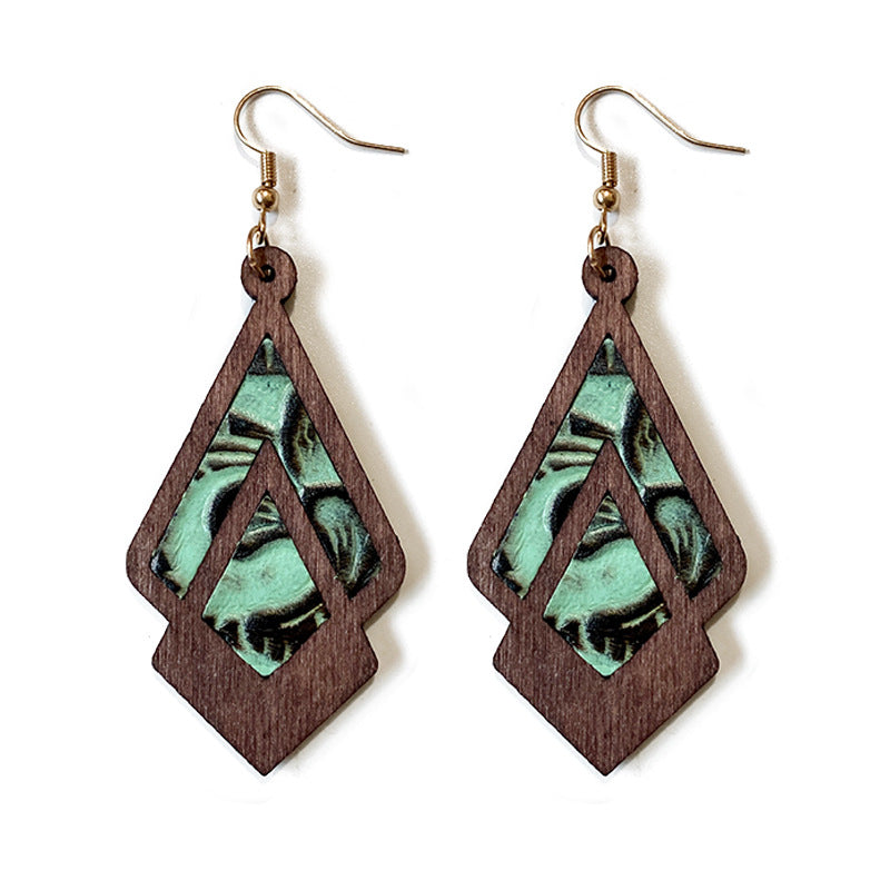 Western Vintage Geometric Cross Wood Earrings - product image 5