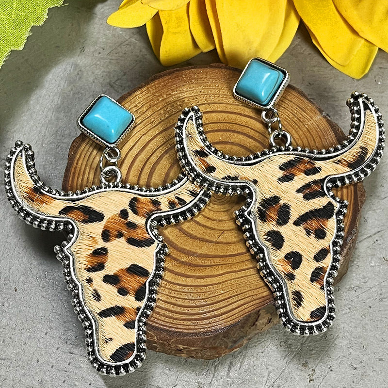 Western Turquoise Boho Vintage Cow Skull Earrings - product image 3