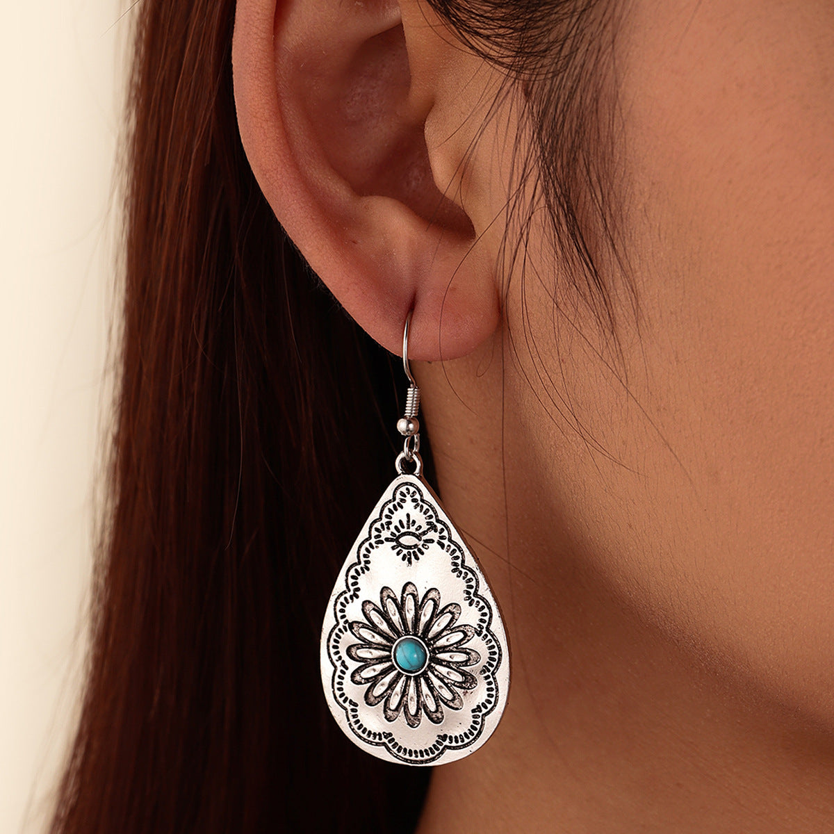Turquoise Vintage Floral Cross Earrings for Women - product image 5