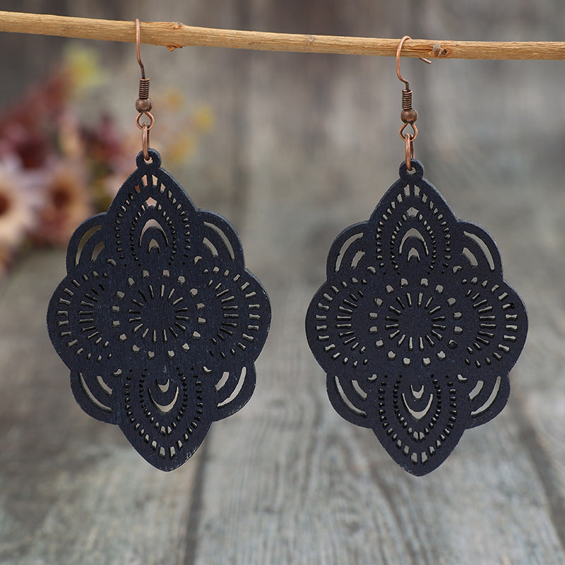 Vintage Floral Cross Wood Earrings - product image 2