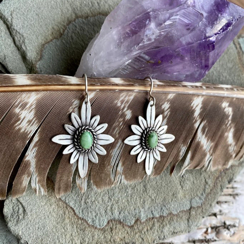 Western Turquoise Vintage Floral Cross Earrings for Women - product image 1