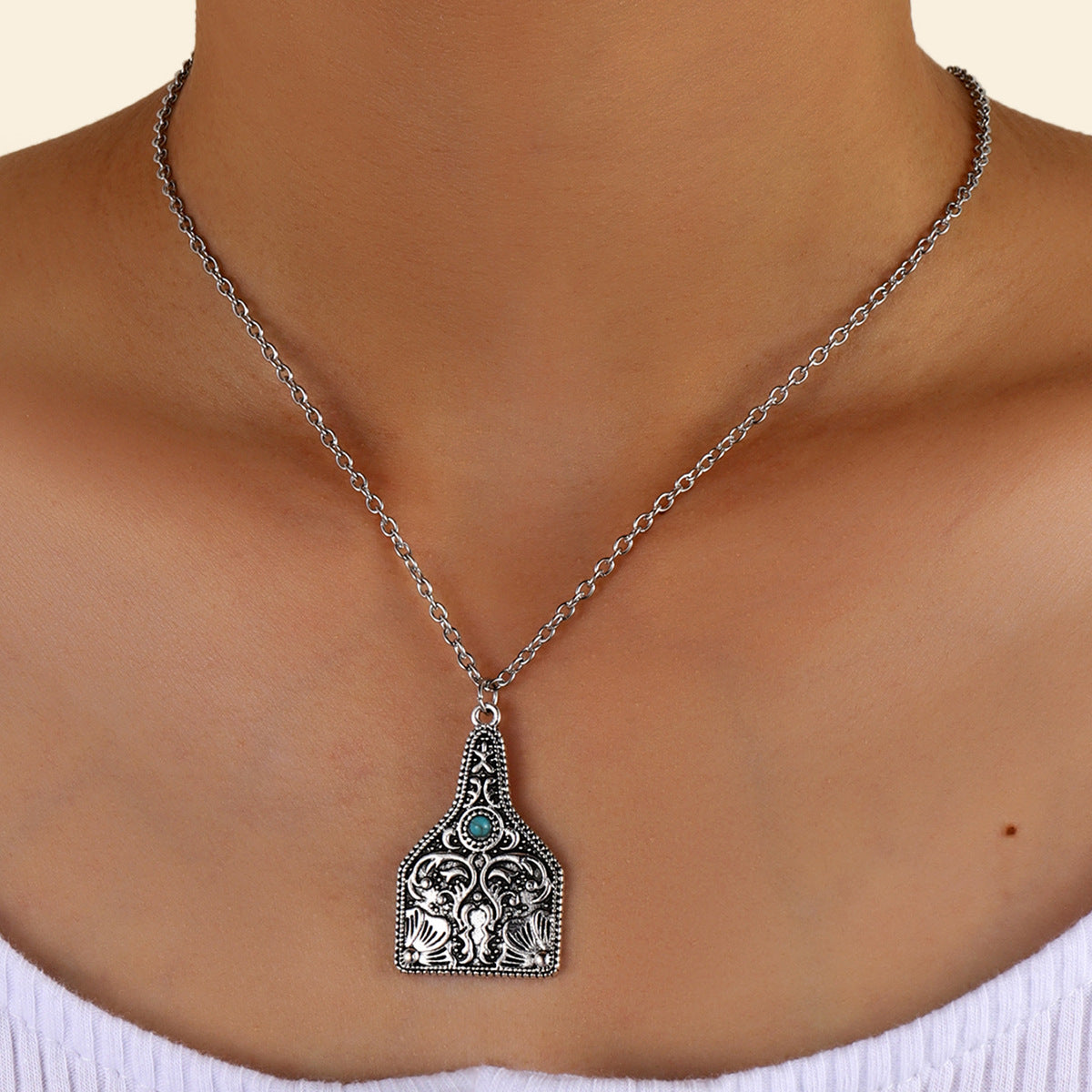 Turquoise Vintage Geometric Cross Necklace - product image 1