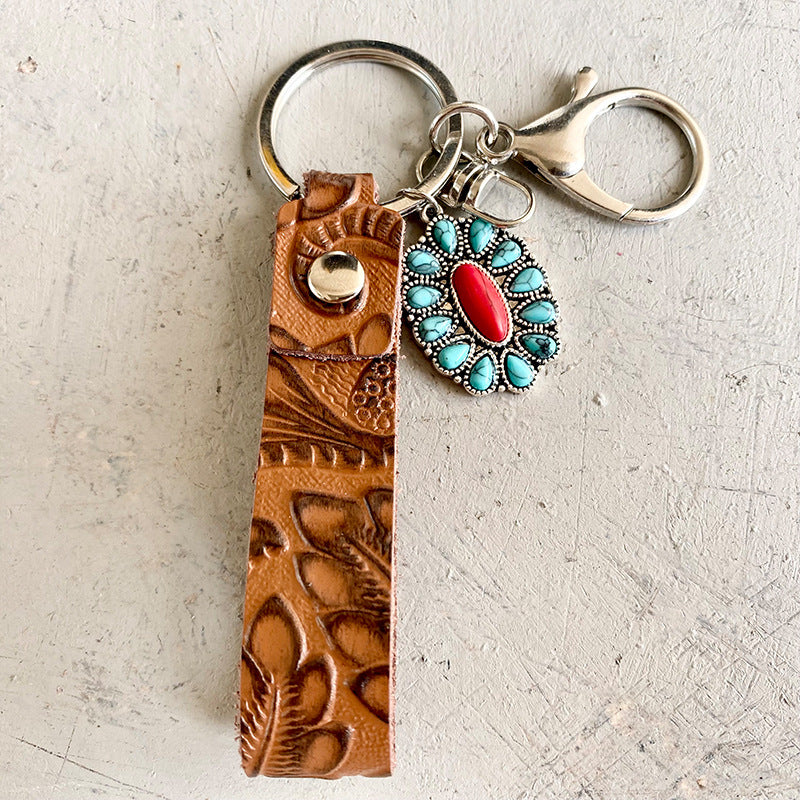 Western Turquoise Vintage Floral Leather Necklace - product image 7