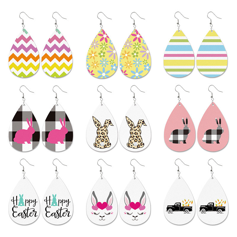 Easter Bunny Fur Earrings Leopard Print Black and White Checkered Car Carrot - product image 1