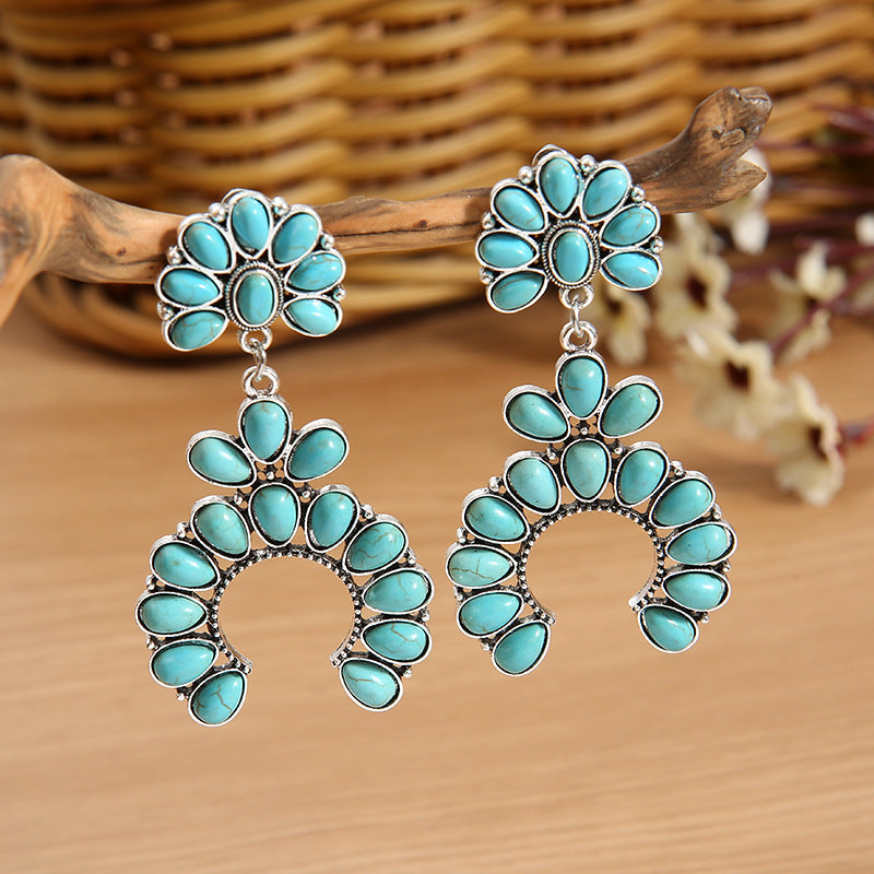 Western Turquoise Vintage Statement Geometric Earrings - product image 2