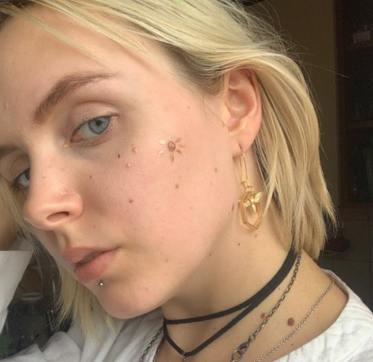 Geometric Cross Bee Earrings