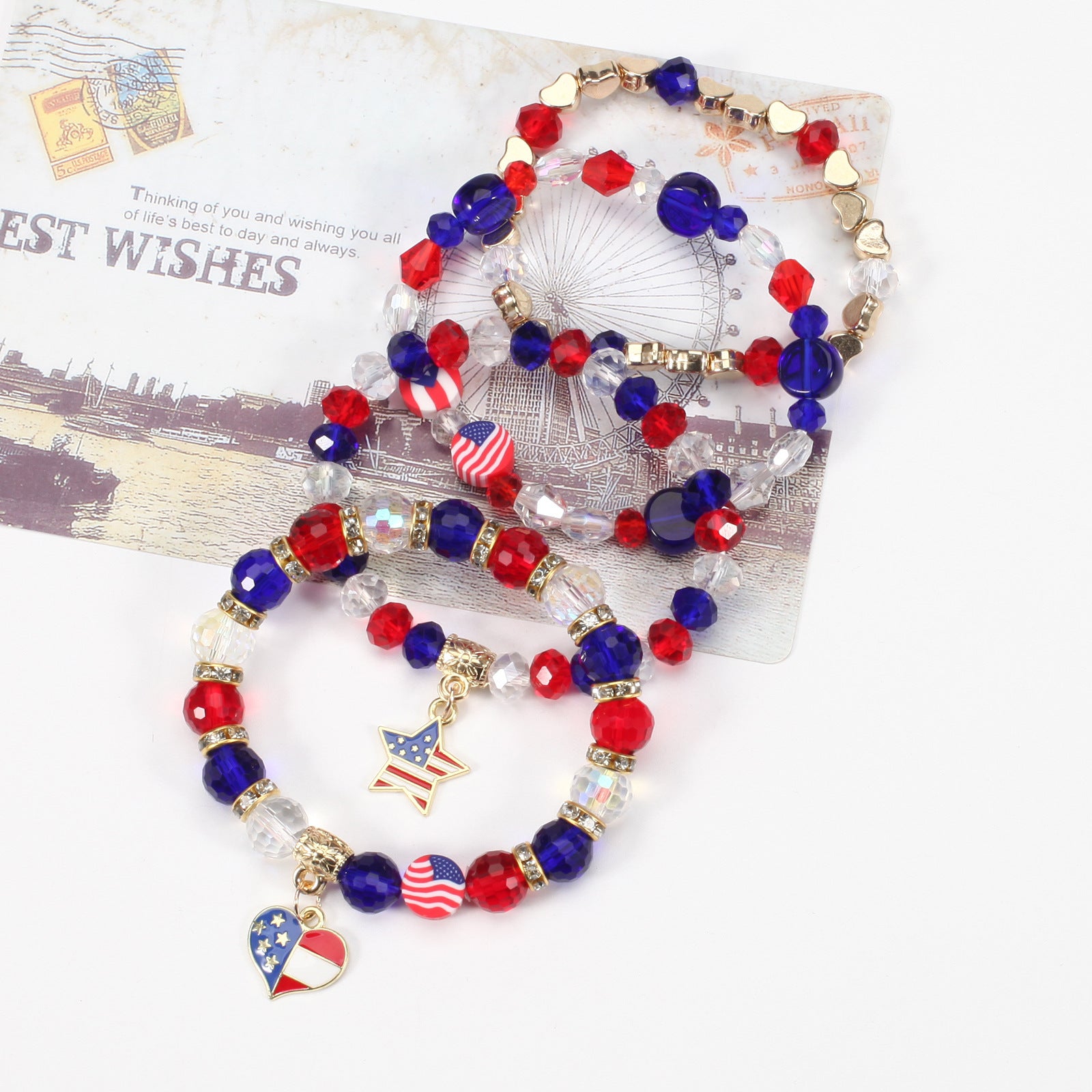 Flag Beaded Crystal Bracelet