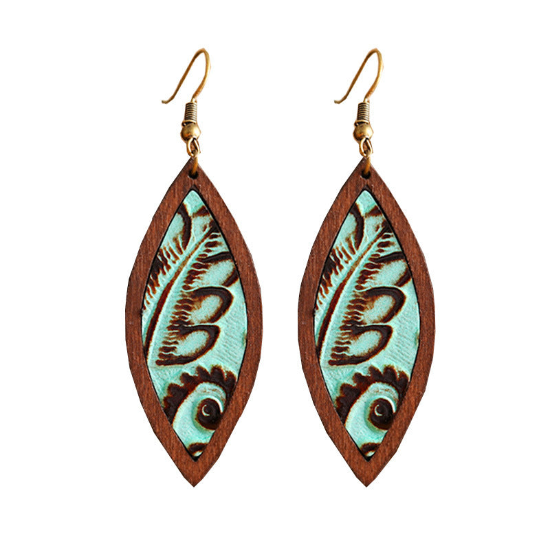 Western Vintage Statement Geometric Wood Earrings
