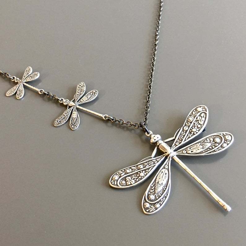 Vintage Silver Dragonfly Charm Necklace for Women - product image 1