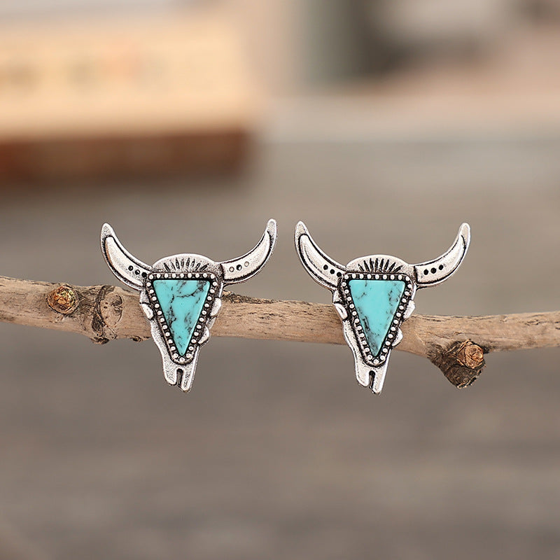 Western Turquoise Cow Skull Earrings - product image 3