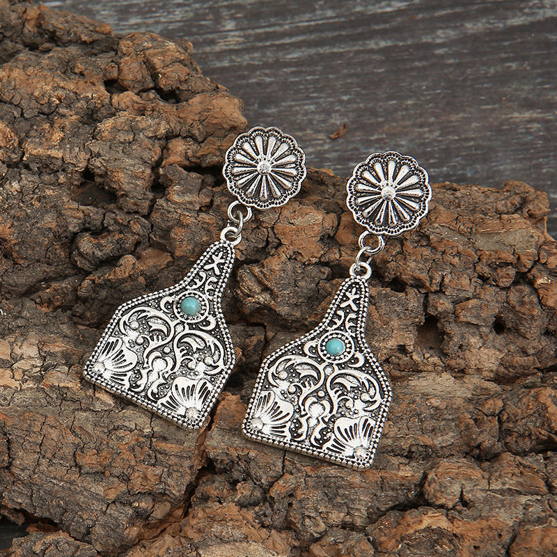 Turquoise Boho Vintage Cross Wine Glass Earrings - product image 3