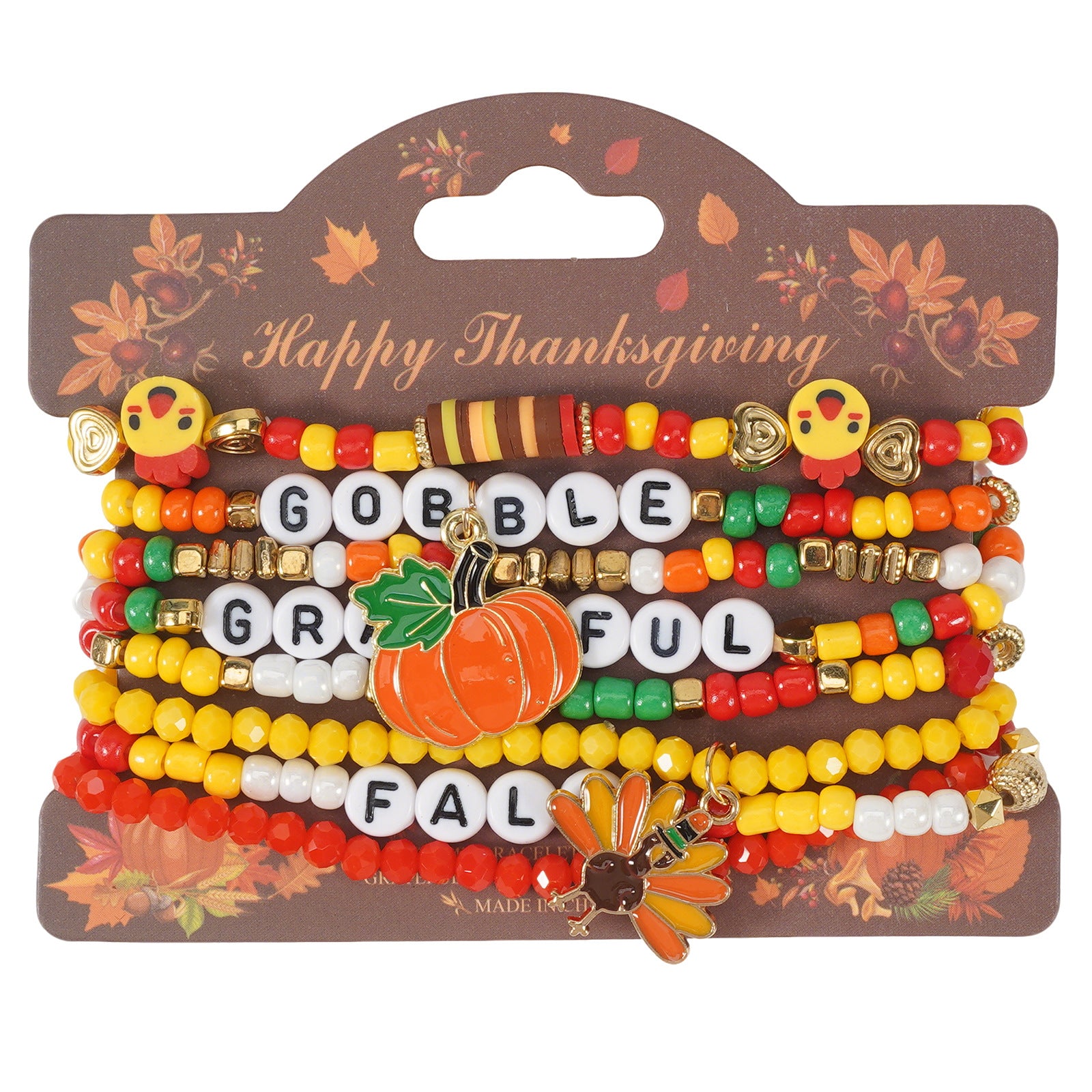 Autumn Thanksgiving Bracelet Maple Leaf - Turkey - Pumpkin - Squirrel - Pine