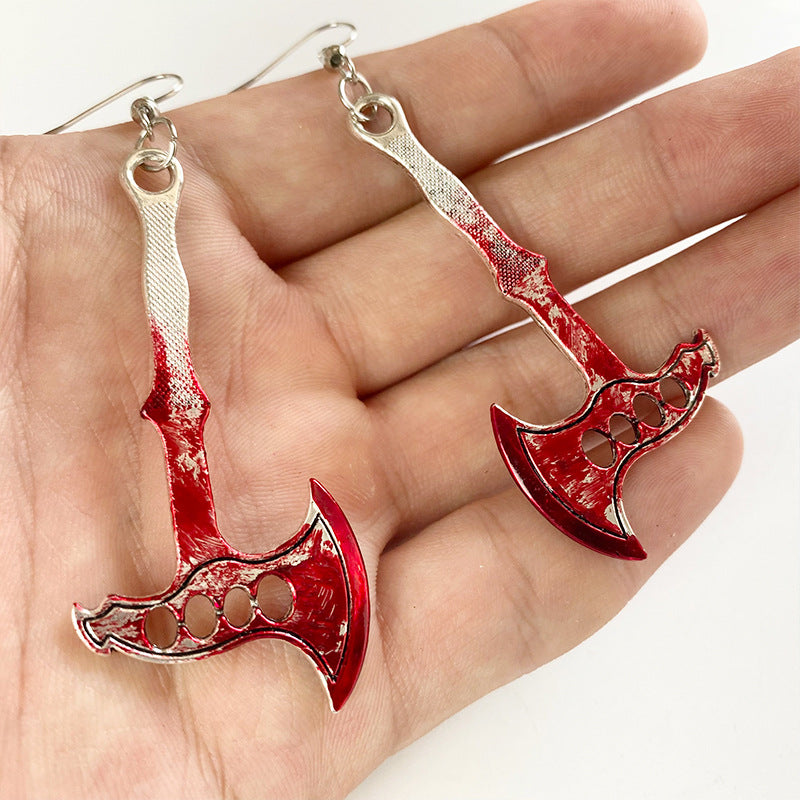 Bloodstained Horror Halloween Earrings Scissors Axe Knife Unique Party - product image 4