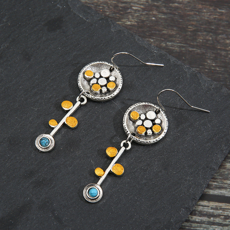 Turquoise Vintage Geometric Cross Earrings - product image 3