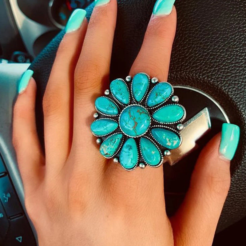 Turquoise Boho Vintage Statement Floral Ring - product image 1