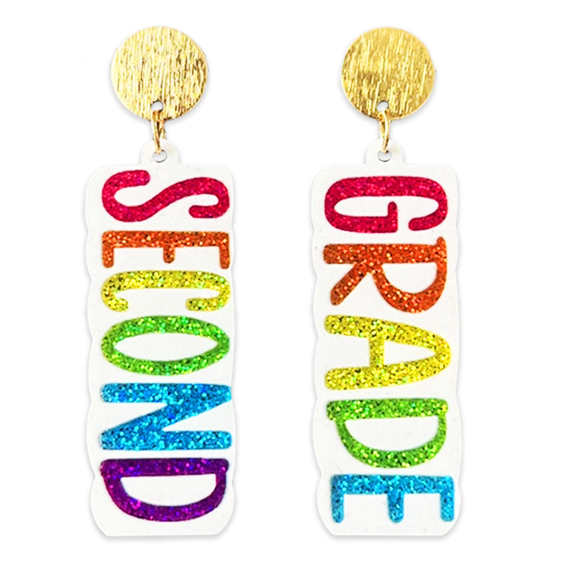 Supply Teacher Student Grade Shiny Text Semester Earrings Colorful Simple