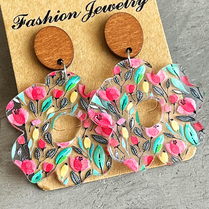 Geometric Floral Cross Wood Acrylic Earrings - product image 2