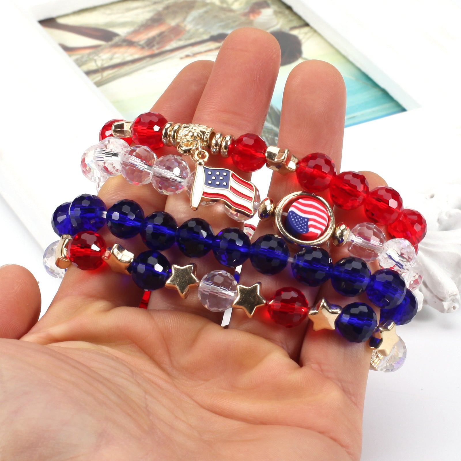Flag Beaded Crystal Bracelet