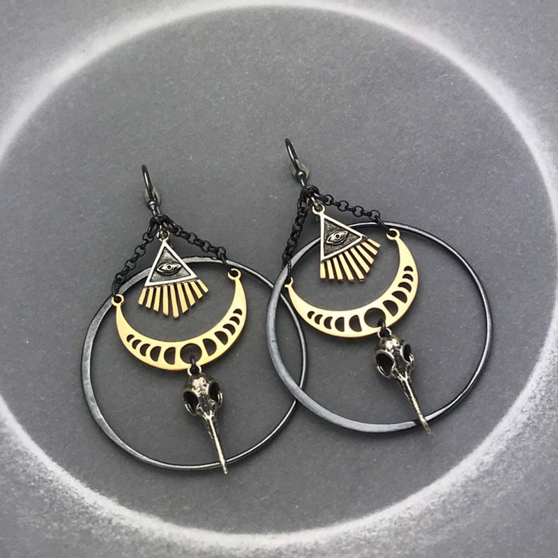 Vintage Statement Geometric Moon Cross Earrings