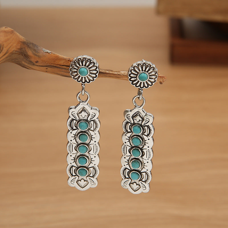 Turquoise Boho Vintage Geometric Earrings - product image 1