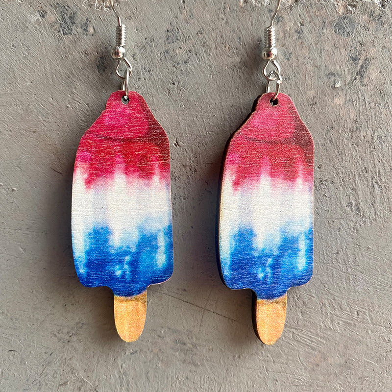 Western Cactus Cross Flag Wood Earrings