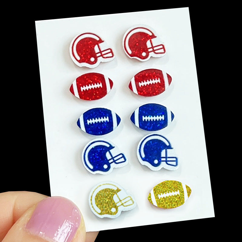Supply: Exquisite Shiny Small Earrings in Football Colors - Multi-color Red - product image 1