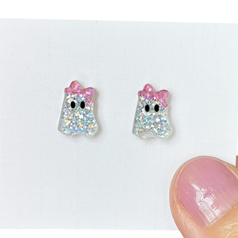 Halloween Cute Mini Sparkling Exquisite Small Earrings Cute Ghost Candy