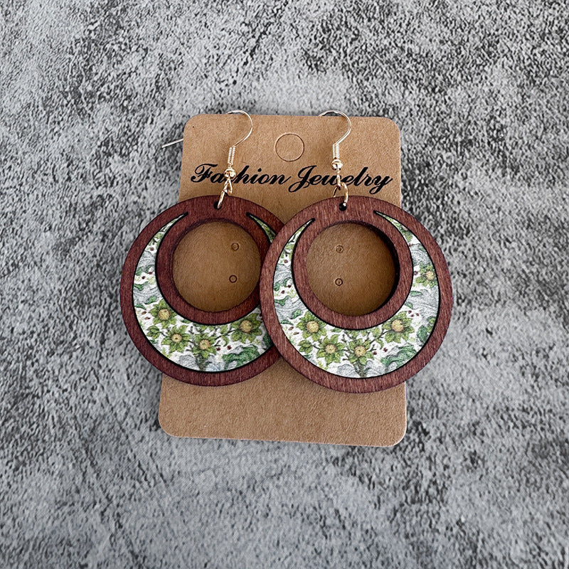 Floral Cross Wood Earrings
