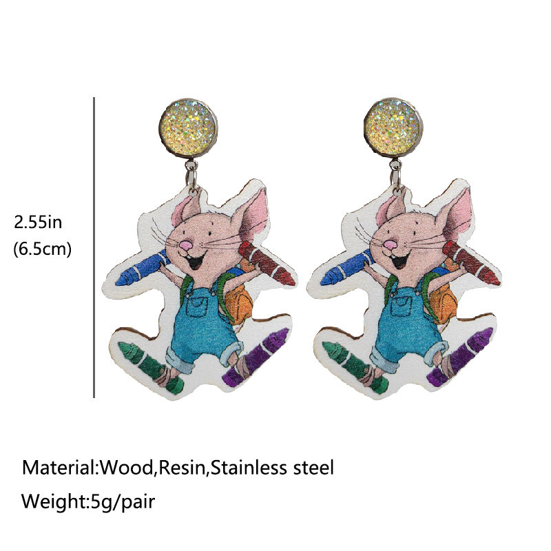 Mouse Cheese Earrings - Colored Pencil Cup - Student and Teacher Earrings - - product image 4