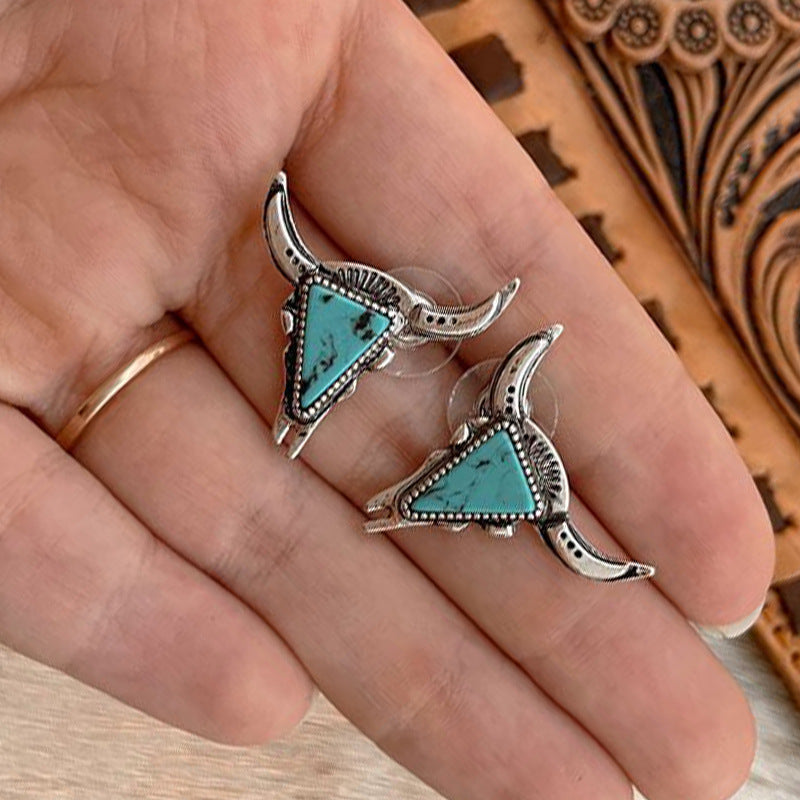 Western Turquoise Cow Skull Earrings - product image 1