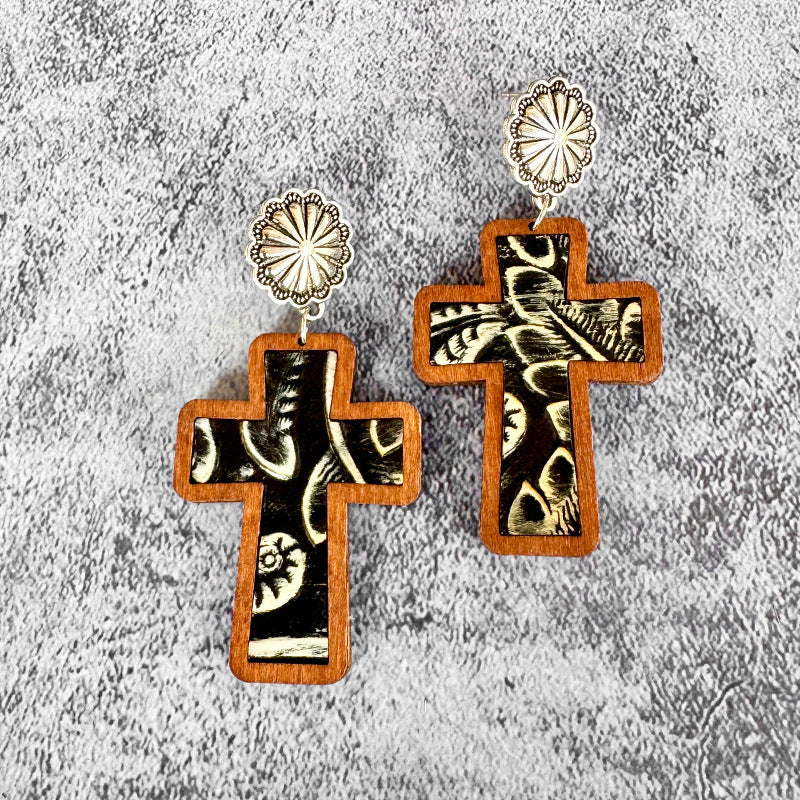 Western Cross Leather Earrings