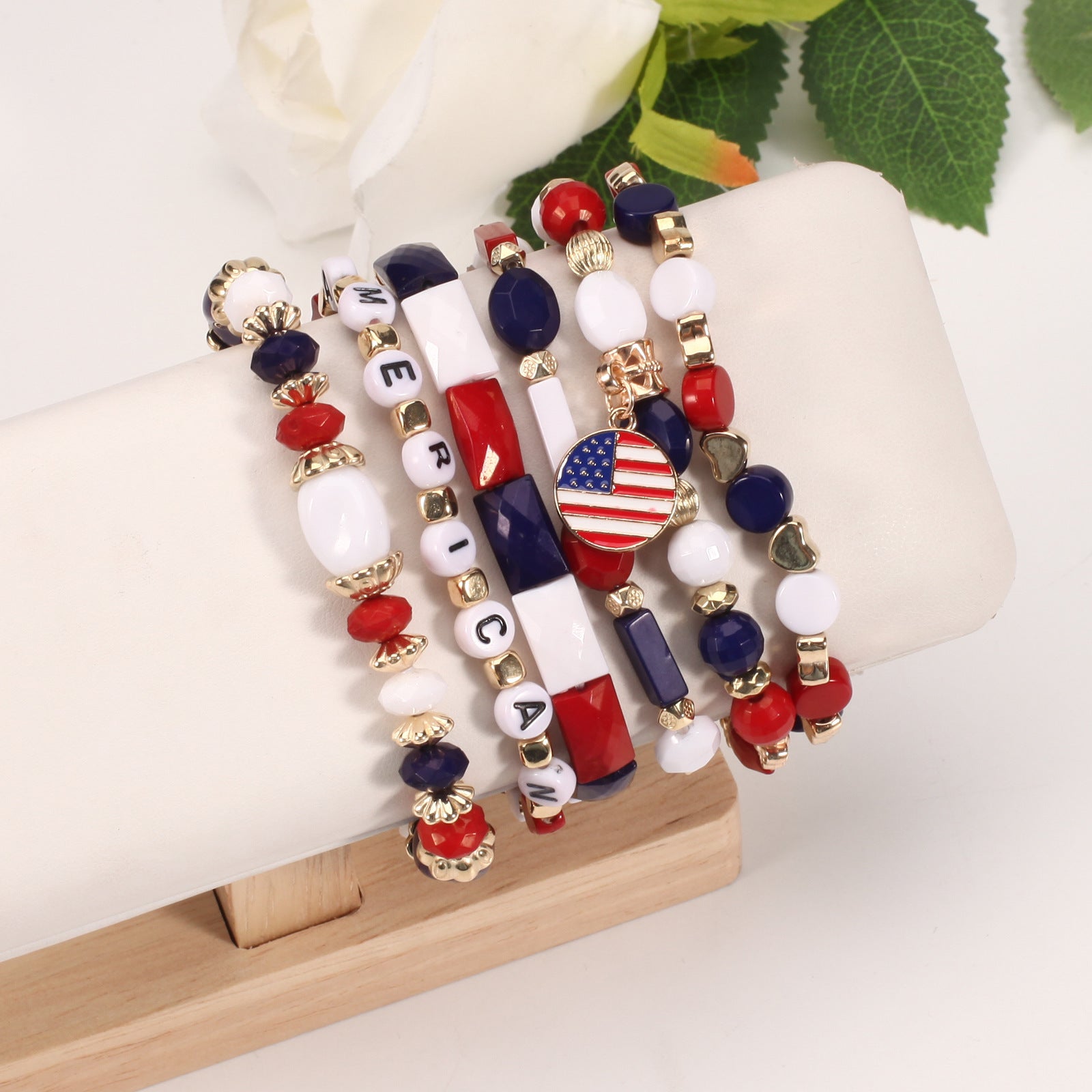 Flag Beaded Crystal Bracelet