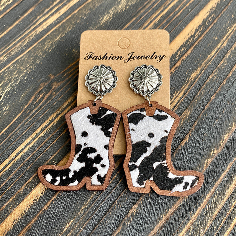 Western Cross Wood Leather Earrings - product image 16
